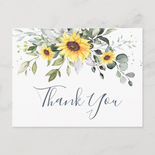 Elegant Eucalyptus Sunflowers Floral Thank You Postcard