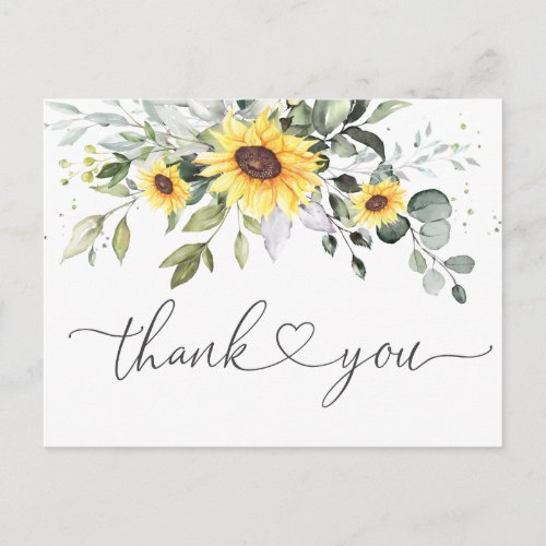 Elegant Eucalyptus Sunflowers Floral Thank You Postcard