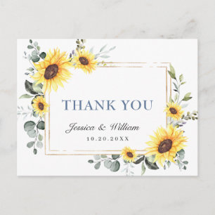 Elegant Eucalyptus Sunflowers Floral Thank You Postcard