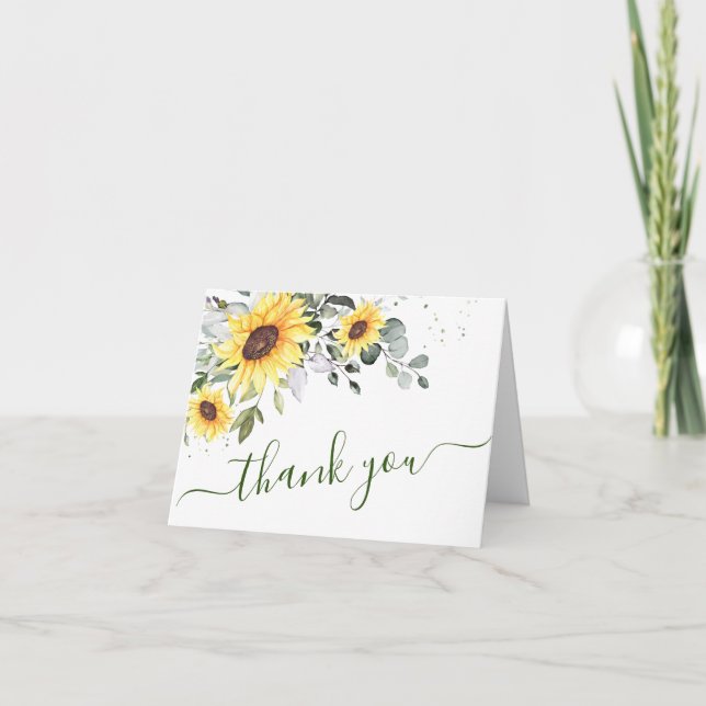 Elegant Eucalyptus Sunflowers Greenery Thank You Card (Front)