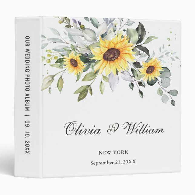 Elegant Eucalyptus Sunflowers photo album 3 Ring Binder (Front/Spine)