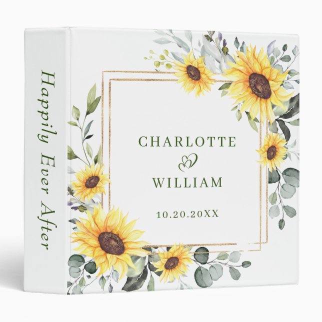 Elegant Eucalyptus Sunflowers photo album 3 Ring Binder (Front/Spine)