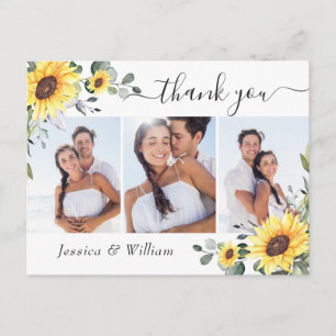 Elegant Eucalyptus Sunflowers PHOTO Thank You Postcard