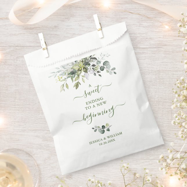 Elegant Eucalyptus Sweet Ending to New Beginning Favor Bag (Clipped)