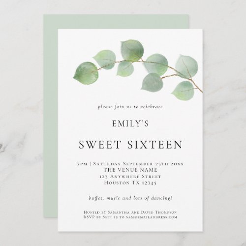 Elegant Eucalyptus Sweet Sixteen Birthday Invitation