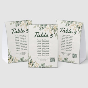 Elegant Eucalyptus Table Number with qr code Paper Table Tent