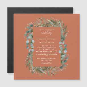 Elegant Eucalyptus Terracotta Wedding Magnetic Invitation