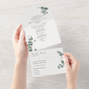 Elegant Eucalyptus Traditional Wording Quinceañera All In One Invitation