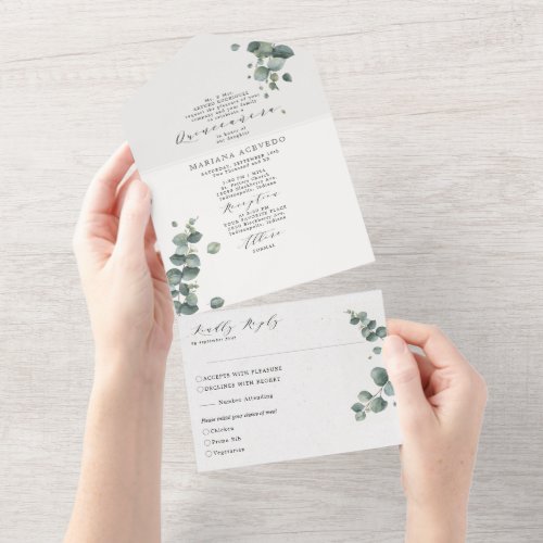 Elegant Eucalyptus Traditional Wording Quinceañera