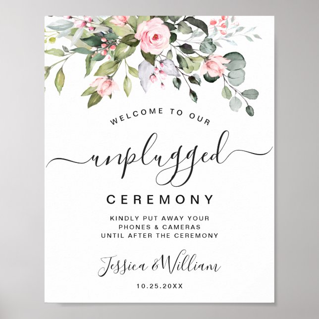 Elegant Eucalyptus Unplugged Wedding Ceremony Poster (Front)