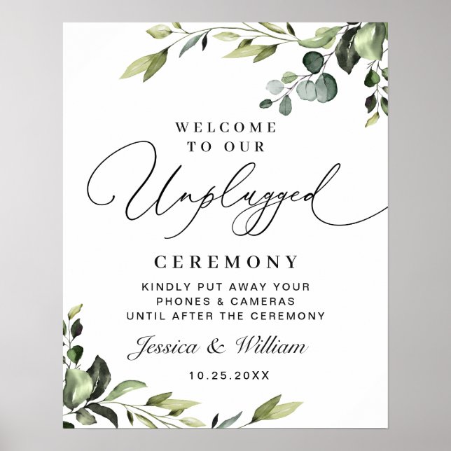 Elegant Eucalyptus Unplugged Wedding Ceremony Poster (Front)