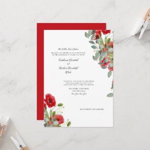 Elegant Eucalyptus Vibrant Red Floral Wedding Invitation
