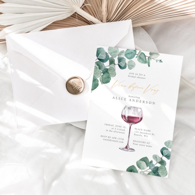 Elegant Eucalyptus Vino Before Vows Bridal Shower  Invitation
