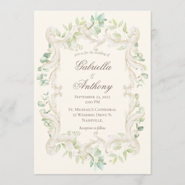 Elegant Eucalyptus Vintage Rustic Frame Wedding Invitation (Front)