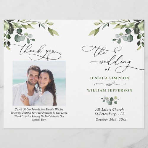 Elegant Eucalyptus Watercolor Boho Wedding Program