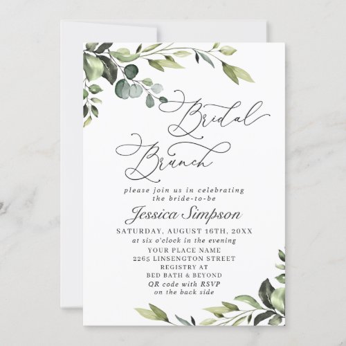 Elegant Eucalyptus Watercolor Bridal Brunch Invitation