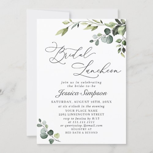 Elegant Eucalyptus Watercolor Bridal Luncheon Invitation