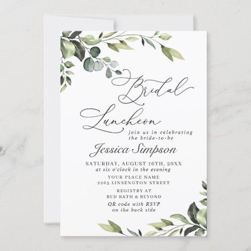 Elegant Eucalyptus Watercolor Bridal Luncheon Invitation