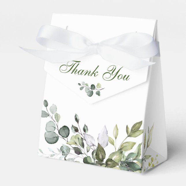 Elegant Eucalyptus Watercolor Bridal Shower Favor Boxes (Front Side)