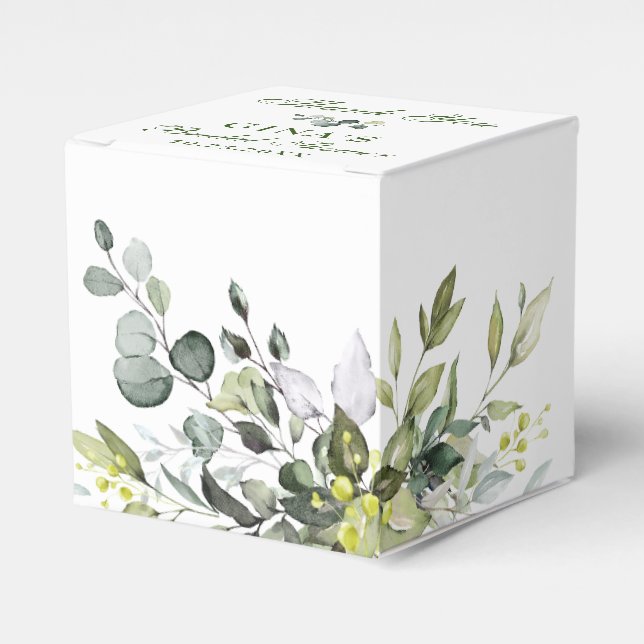 Elegant Eucalyptus Watercolor Bridal Shower Favor Boxes (Front Side)
