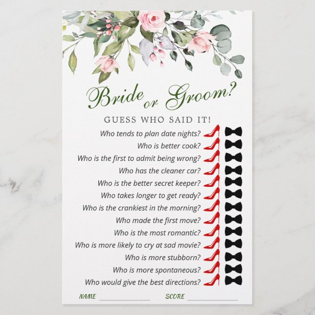 Elegant Eucalyptus Watercolor Bridal Shower Game (Front)