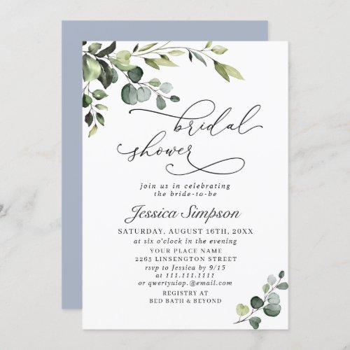 Elegant Eucalyptus Watercolor Bridal Shower Invitation