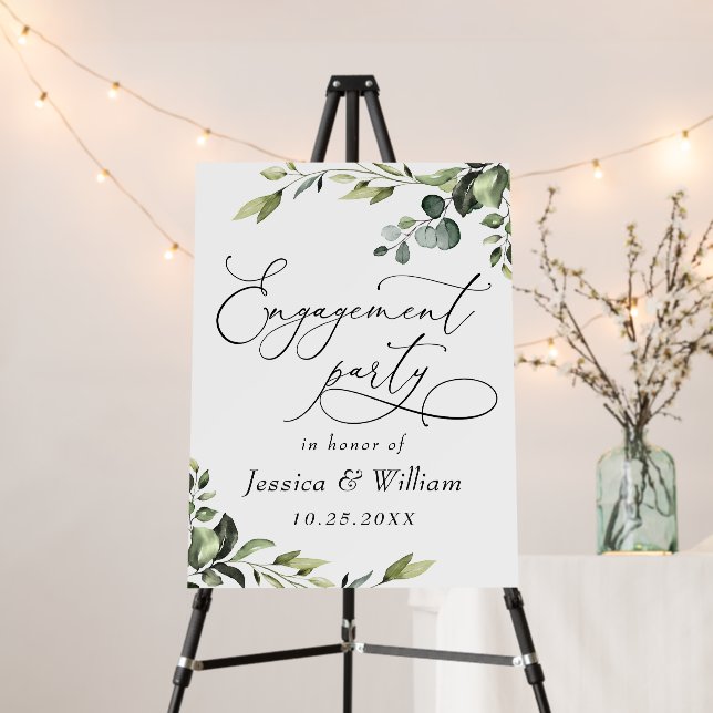 Elegant Eucalyptus Watercolor ENGAGEMENT PARTY Foam Board (In Situ (Stand))
