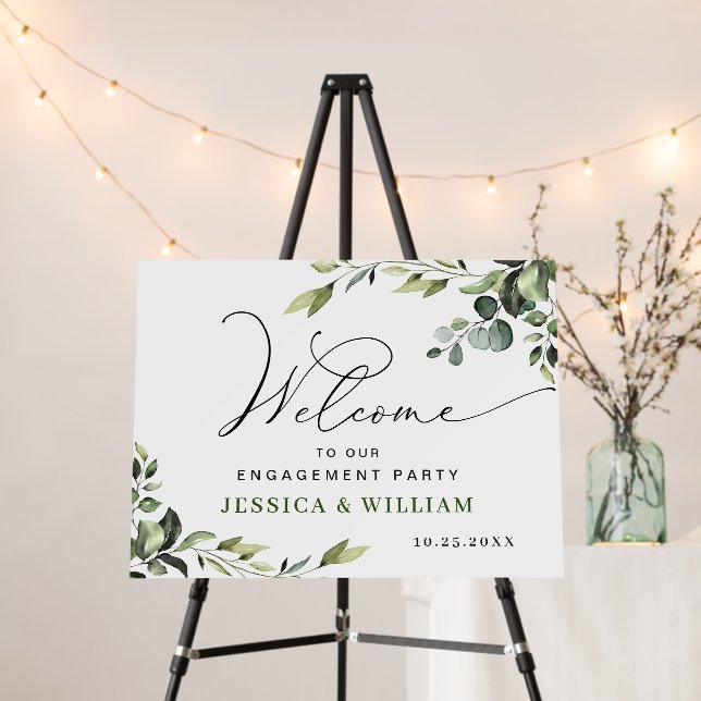 Elegant Eucalyptus Watercolor ENGAGEMENT PARTY Foam Board (In Situ (Stand))