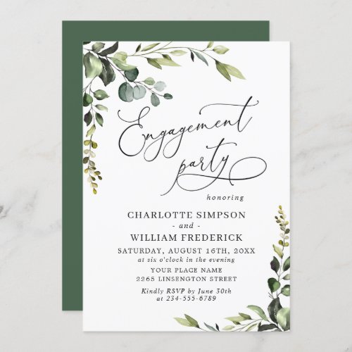 Elegant Eucalyptus Watercolor ENGAGEMENT PARTY Invitation