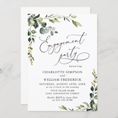 Elegant Eucalyptus Watercolor ENGAGEMENT PARTY Invitation