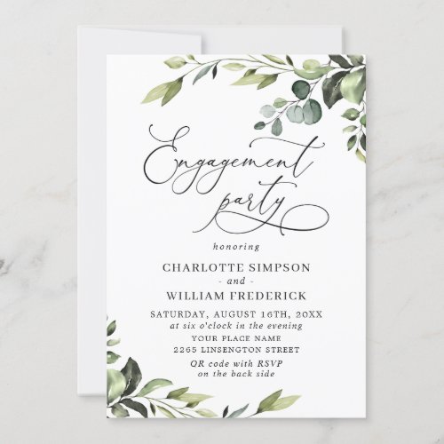 Elegant Eucalyptus Watercolor ENGAGEMENT PARTY Invitation