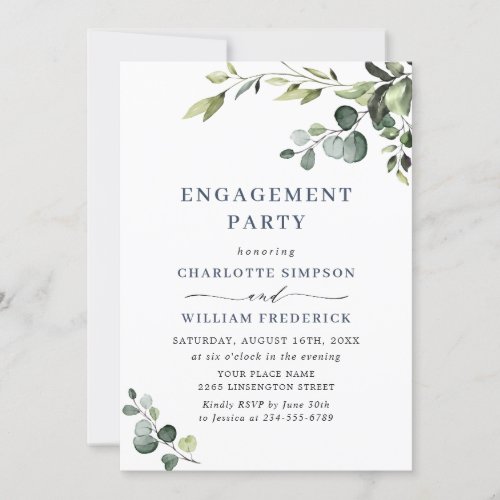 Elegant Eucalyptus Watercolor ENGAGEMENT  PARTY Invitation