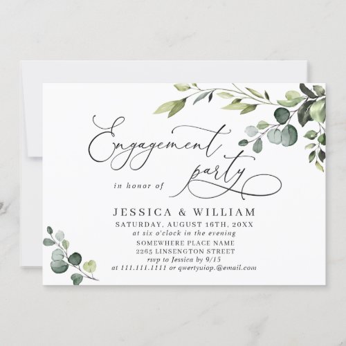 Elegant Eucalyptus Watercolor ENGAGEMENT PARTY Invitation