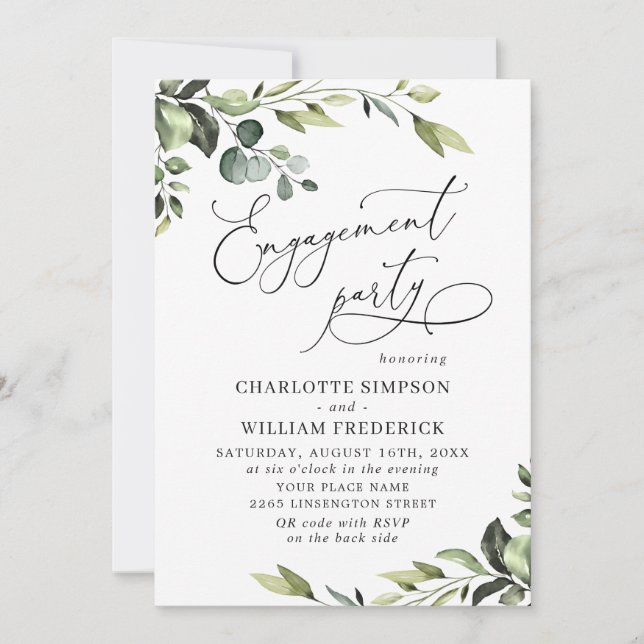 Elegant Eucalyptus Watercolor ENGAGEMENT PARTY Invitation (Front)