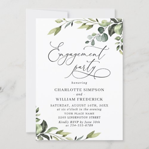 Elegant Eucalyptus Watercolor ENGAGEMENT PARTY Invitation