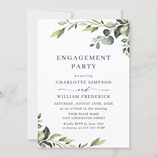 Elegant Eucalyptus Watercolor ENGAGEMENT PARTY Invitation