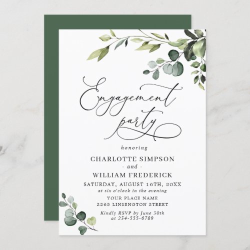 Elegant Eucalyptus Watercolor ENGAGEMENT PARTY Invitation