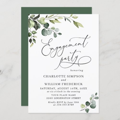 Elegant Eucalyptus Watercolor ENGAGEMENT PARTY Invitation