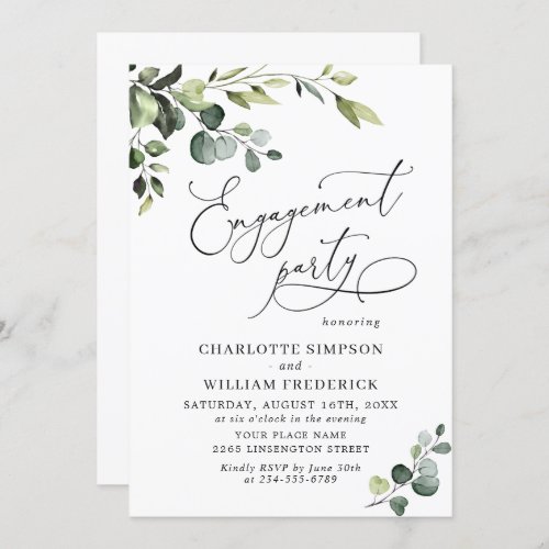 Elegant Eucalyptus Watercolor ENGAGEMENT PARTY Invitation