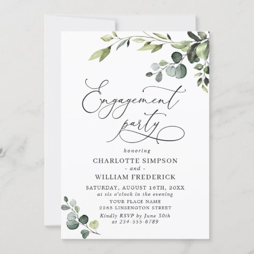 Elegant Eucalyptus Watercolor ENGAGEMENT PARTY Invitation