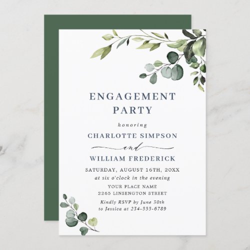 Elegant Eucalyptus Watercolor ENGAGEMENT  PARTY Invitation