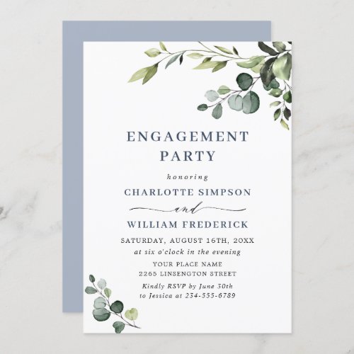 Elegant Eucalyptus Watercolor ENGAGEMENT  PARTY Invitation