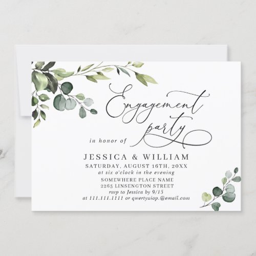 Elegant Eucalyptus Watercolor ENGAGEMENT PARTY Invitation