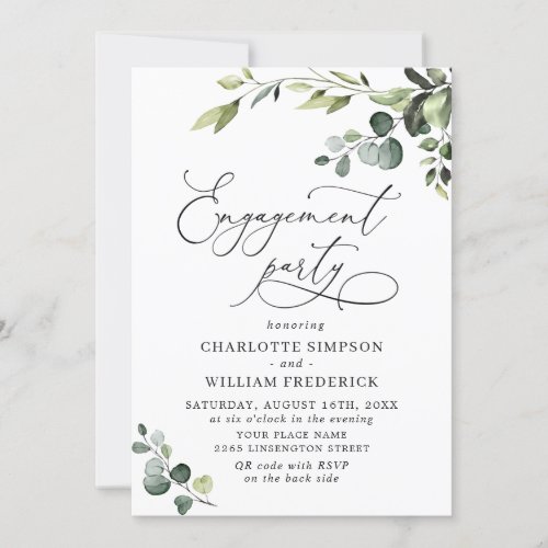 Elegant Eucalyptus Watercolor ENGAGEMENT PARTY QR  Invitation