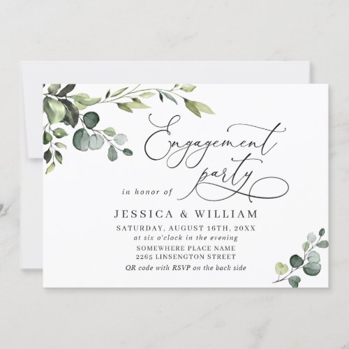 Elegant Eucalyptus Watercolor ENGAGEMENT PARTY QR Invitation