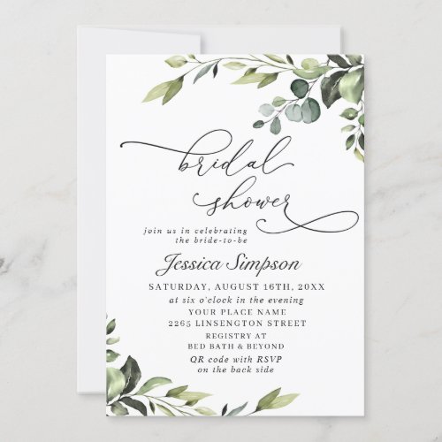 Elegant Eucalyptus Watercolor Floral Bridal Shower Invitation