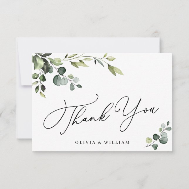 Elegant Eucalyptus Watercolor Floral QR Thank You Card (Front)