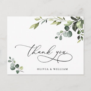 Elegant Eucalyptus Watercolor Floral Thank You QR Postcard