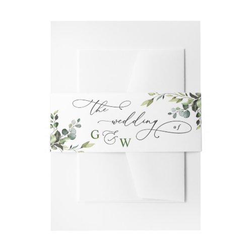 Elegant Eucalyptus Watercolor Floral Wedding Invitation Belly Band