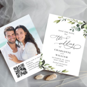 Elegant Eucalyptus Watercolor Floral Wedding PHOTO Save The Date